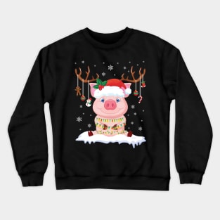 Pig Reindeer Santa Noel Costume Dancing On Snow Merry Xmas Crewneck Sweatshirt